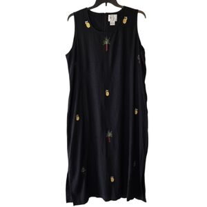 Country Wear Casuals Linen Blend Embroidered Tropical Maxi Dress Plus Size 2X